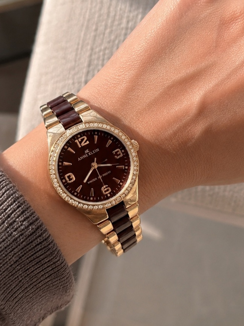 Anne Klein Brown and Gold Link Bracelet Watch